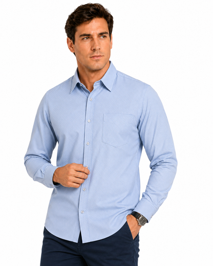 Camisa Hombre Moda Juvenil M619 Azul Manga Larga