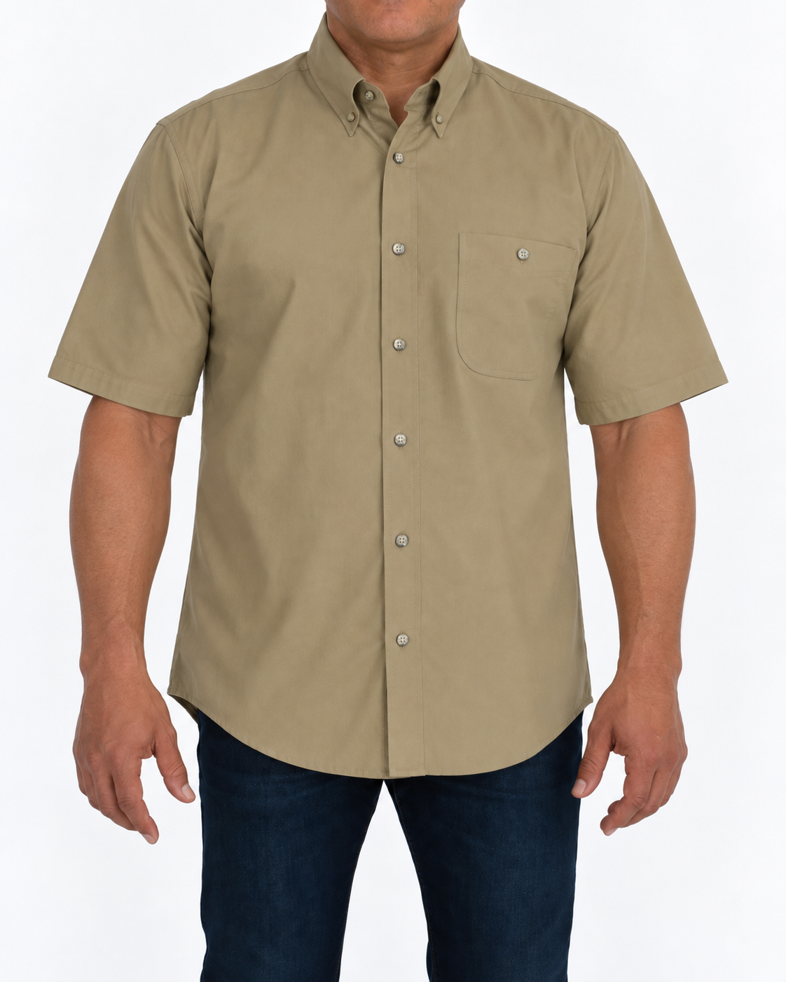 Camisa Hombre Moda Juvenil Modelo 100 Caqui Manga Corta