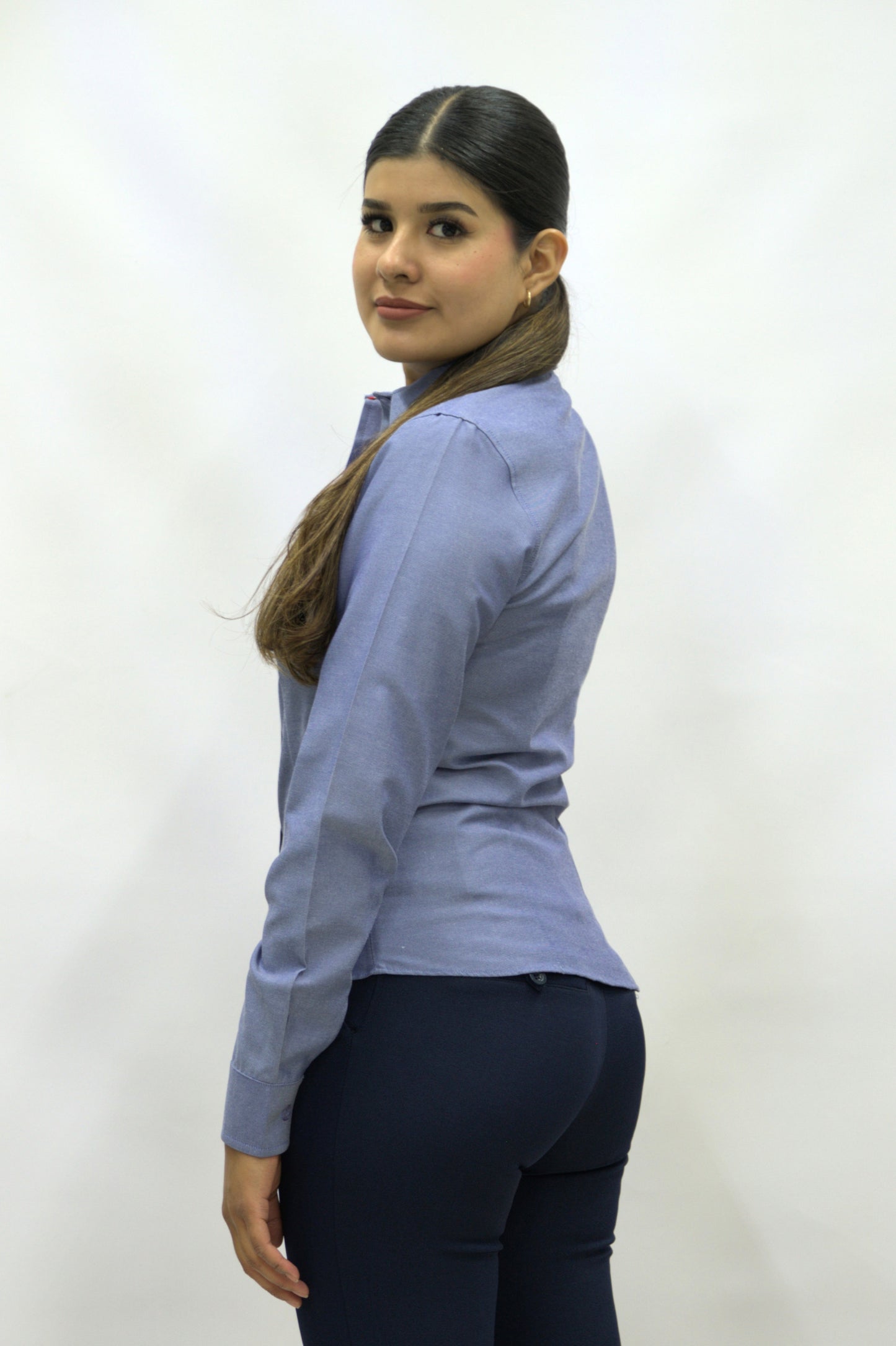 Blusa Manga Larga Modelo - Oxford Satinada Azul Marino