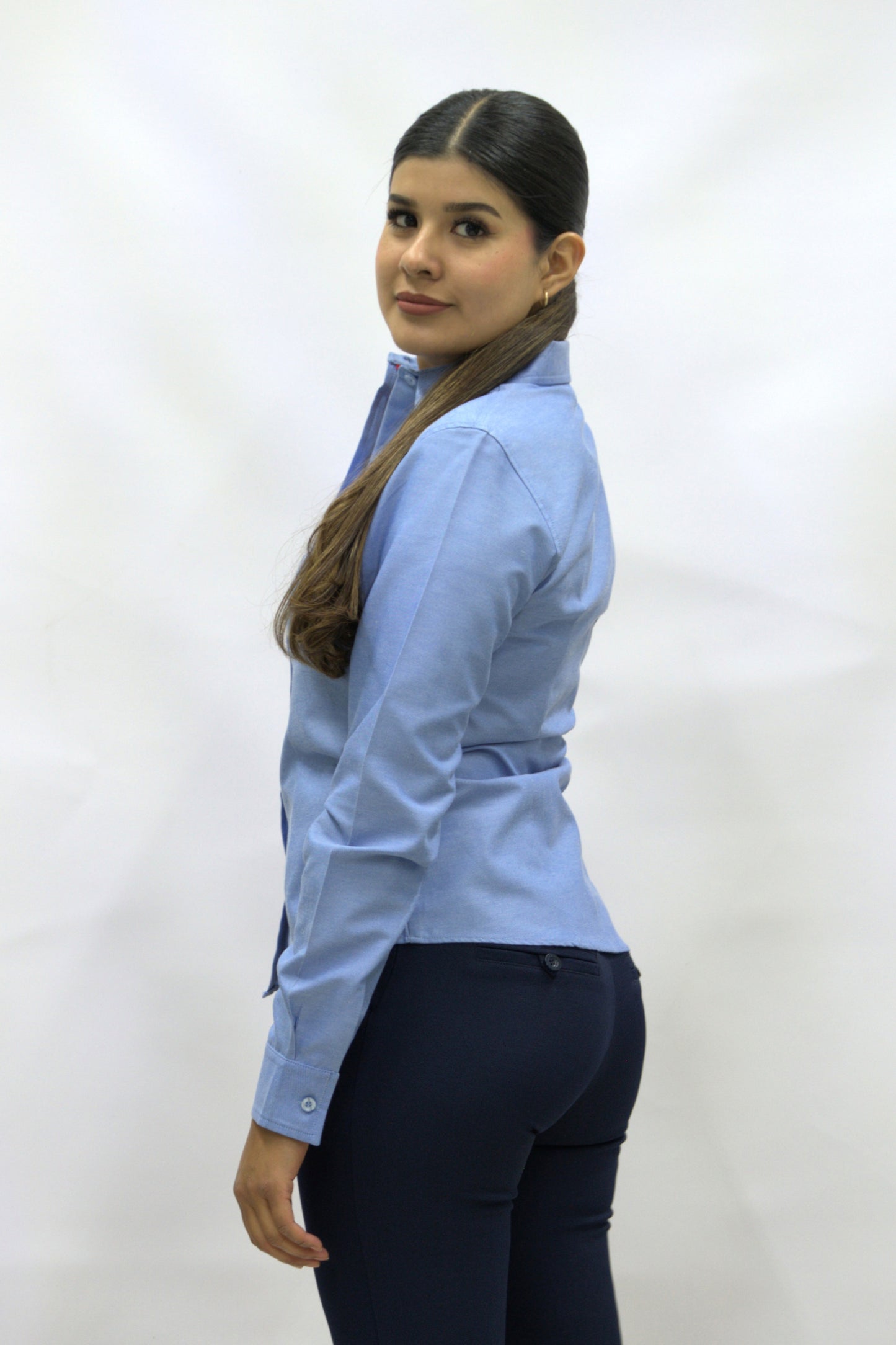 Blusa Manga Larga Modelo - Oxford Satinada Azul Cielo