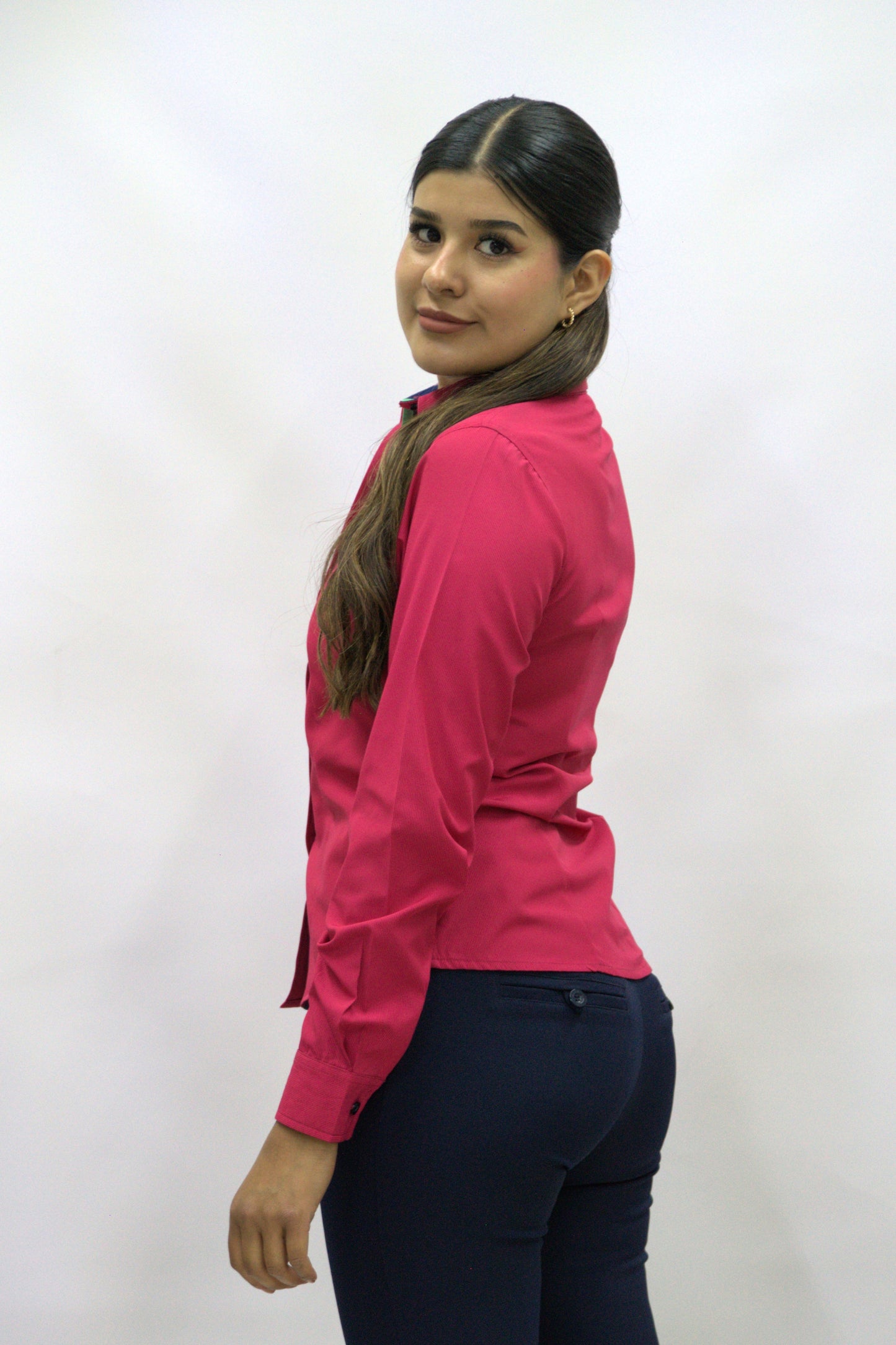 Blusa Manga Larga Modelo - Microcuadros 03 Fresa