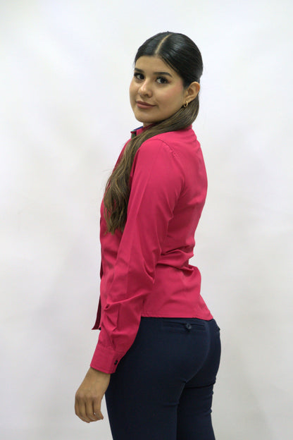 Blusa Manga Larga Modelo - Microcuadros 03 Fresa