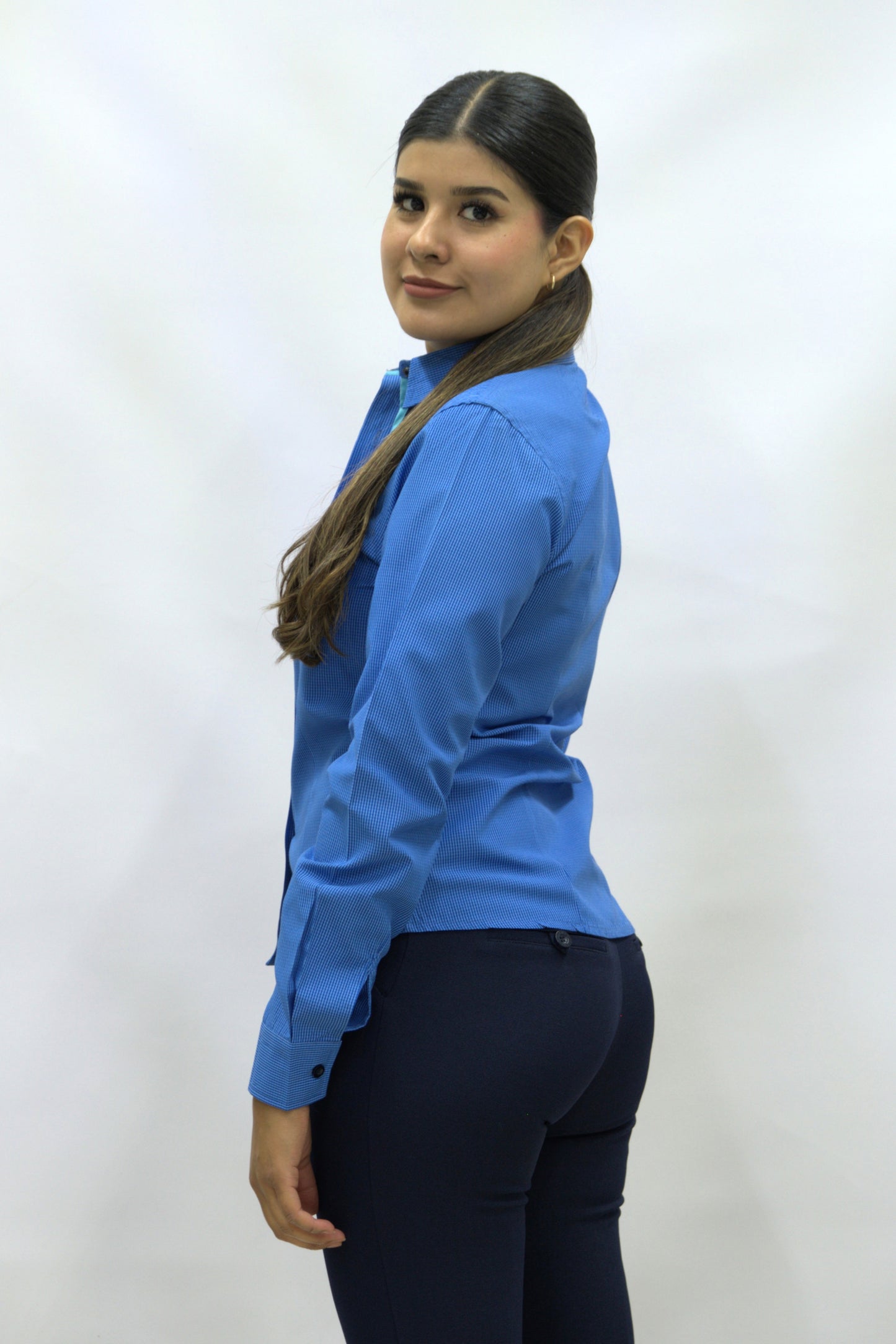 Blusa Manga Larga Modelo - Microcuadros 01 Azul