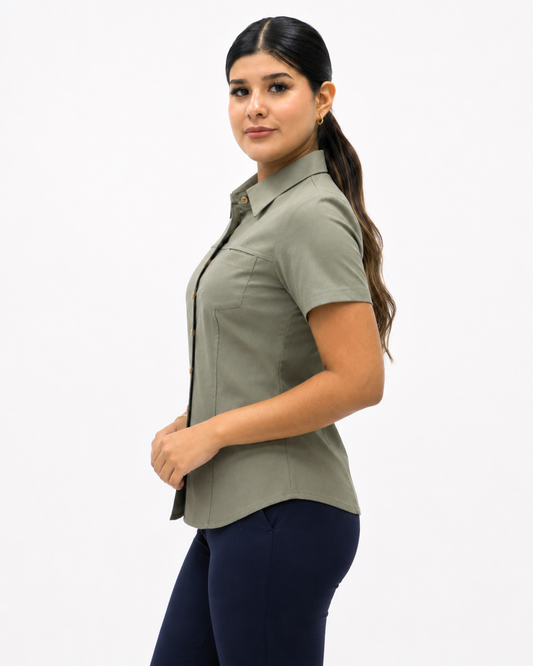 Blusa Manga Corta Modelo - 100 Verde Militar Claro