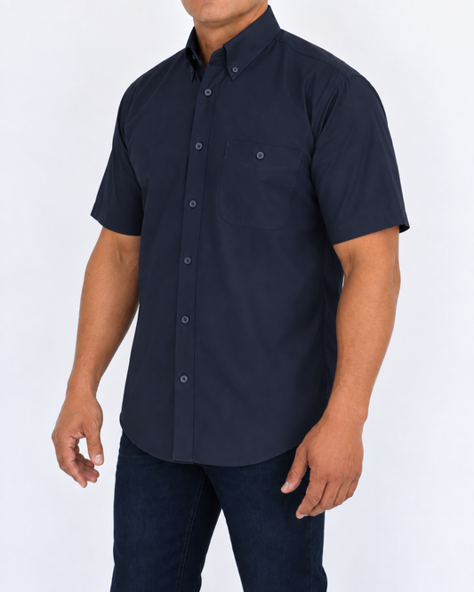 Camisa Hombre Moda Juvenil Modelo 100 Azul Marino Manga Corta
