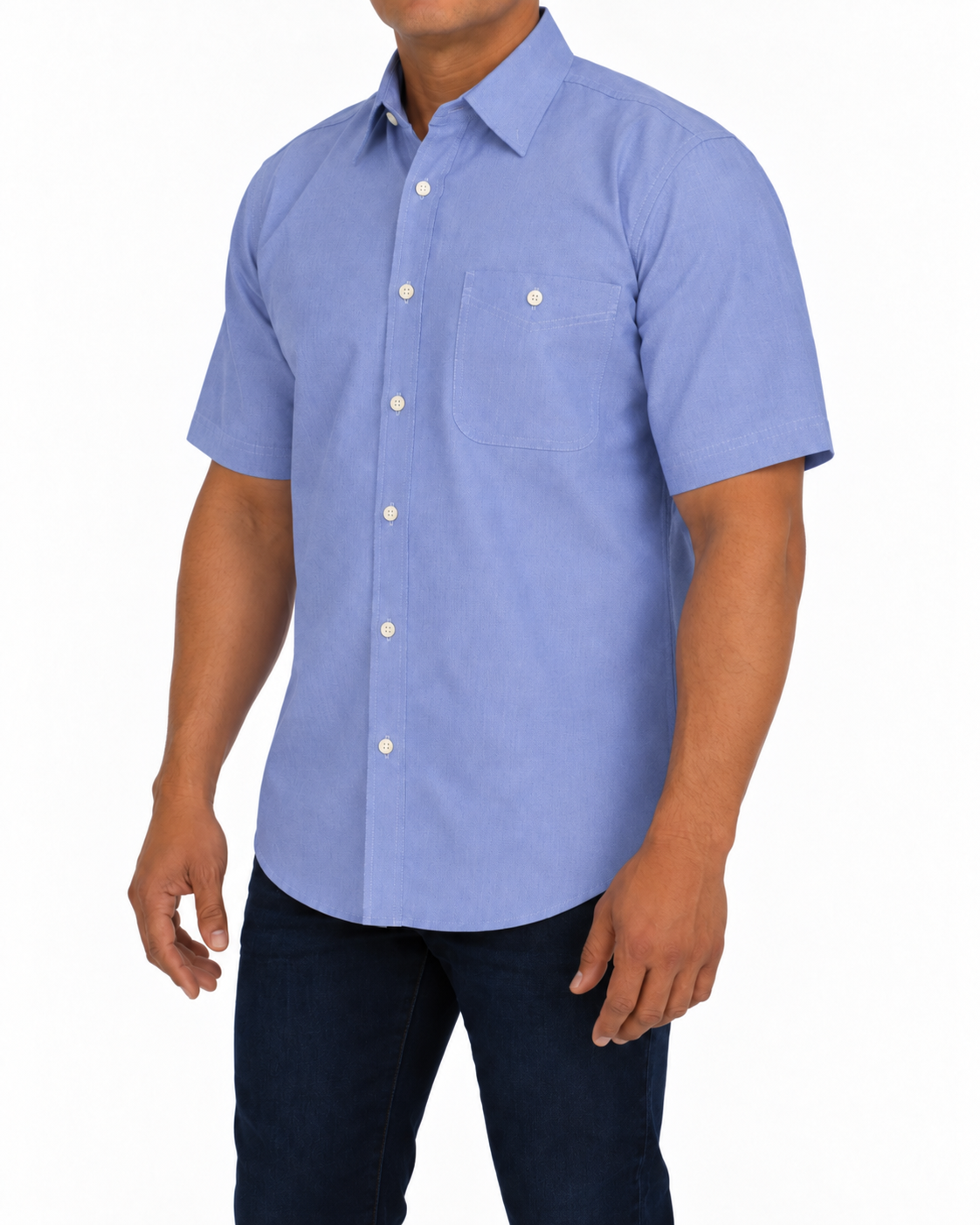 Camisa Hombre Moda Juvenil Modelo 100 Azul Oxford Manga Corta
