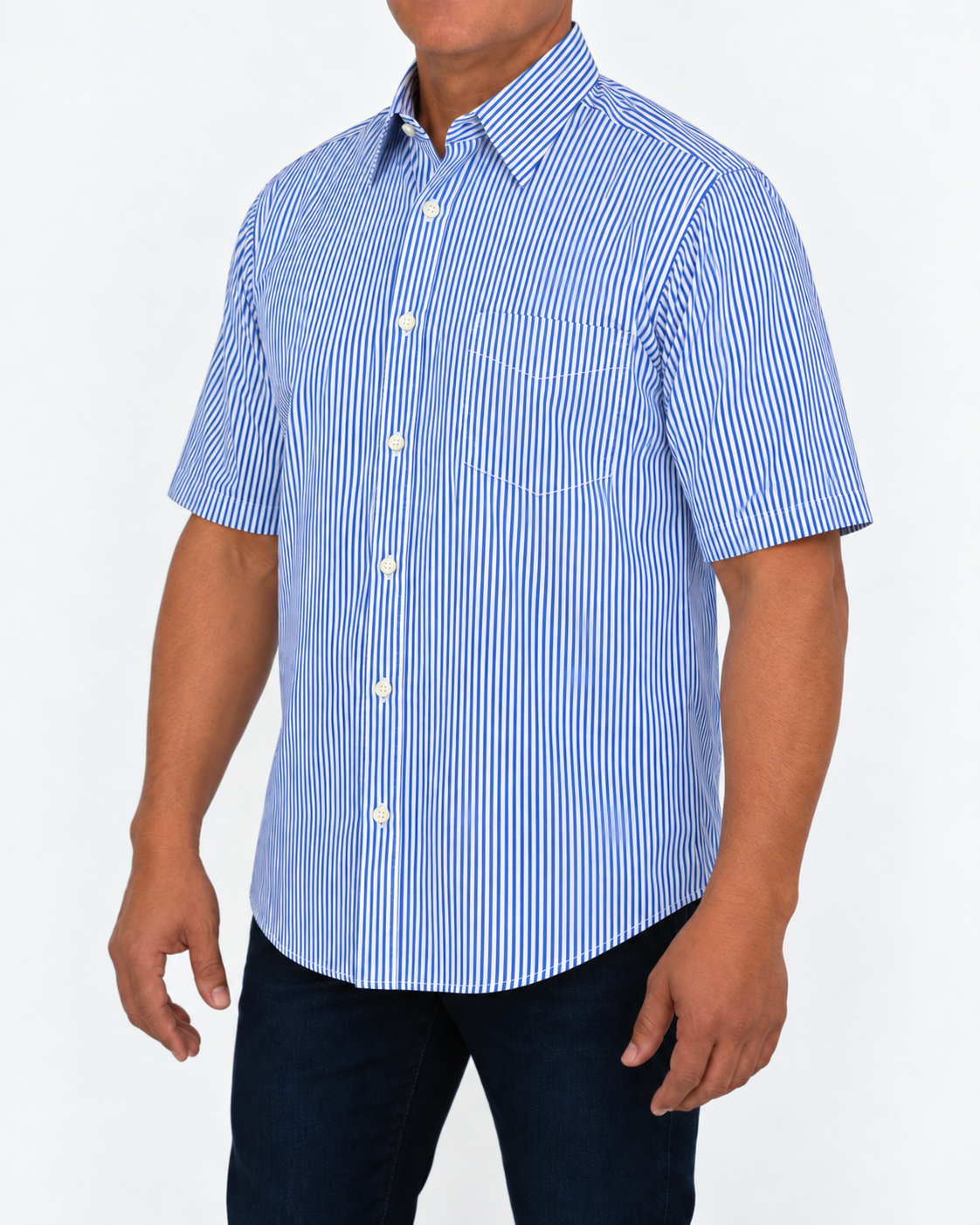 Camisa Hombre Moda Juvenil Modelo 2030 Rayas Azul  Manga Corta