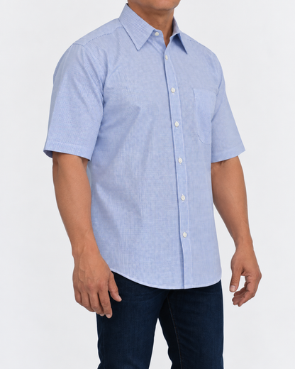Camisa Hombre Moda Juvenil Modelo 2031 Cuadros Azul Manga Corta