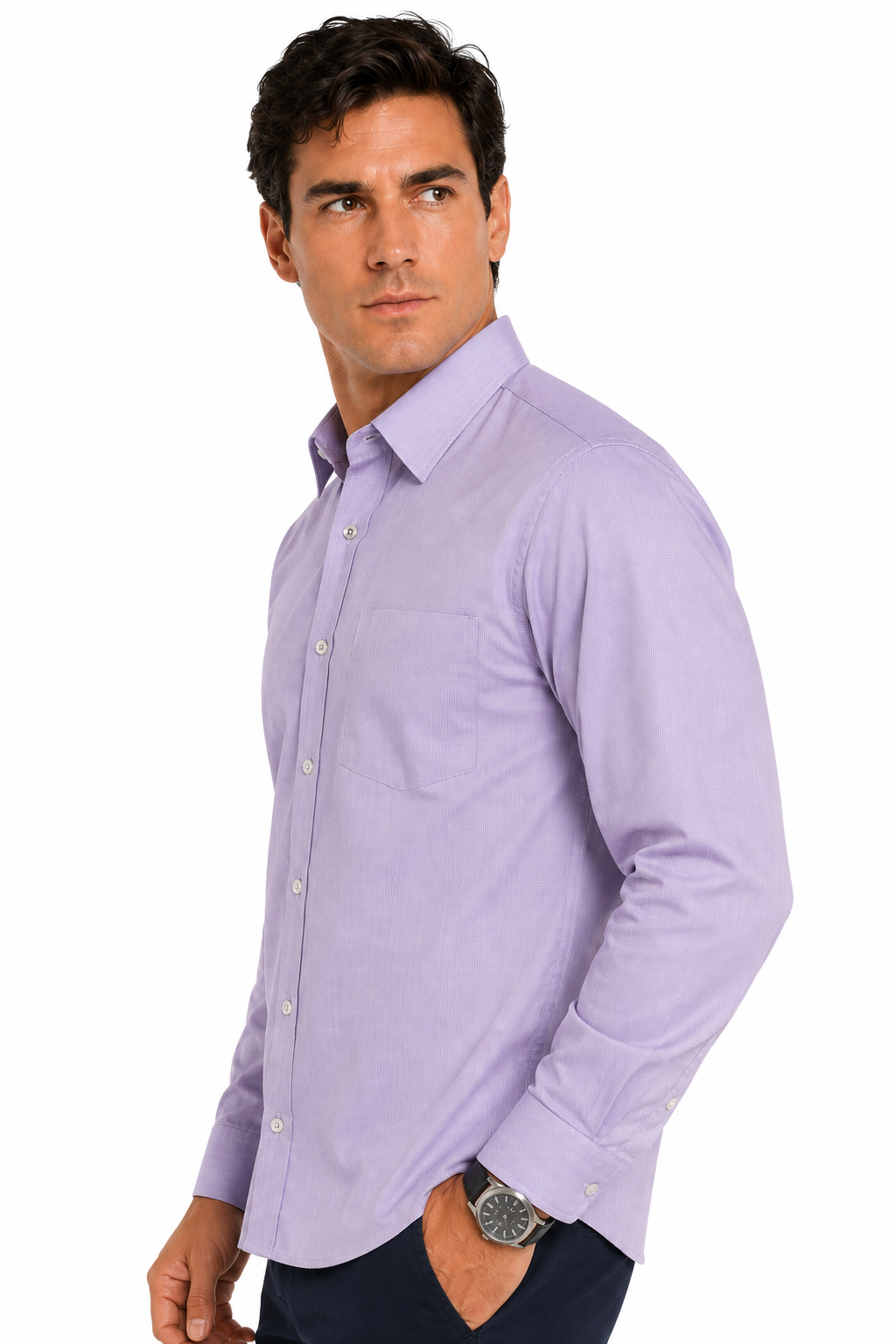 Camisa Hombre Moda Juvenil A-3 Lila Cuadros