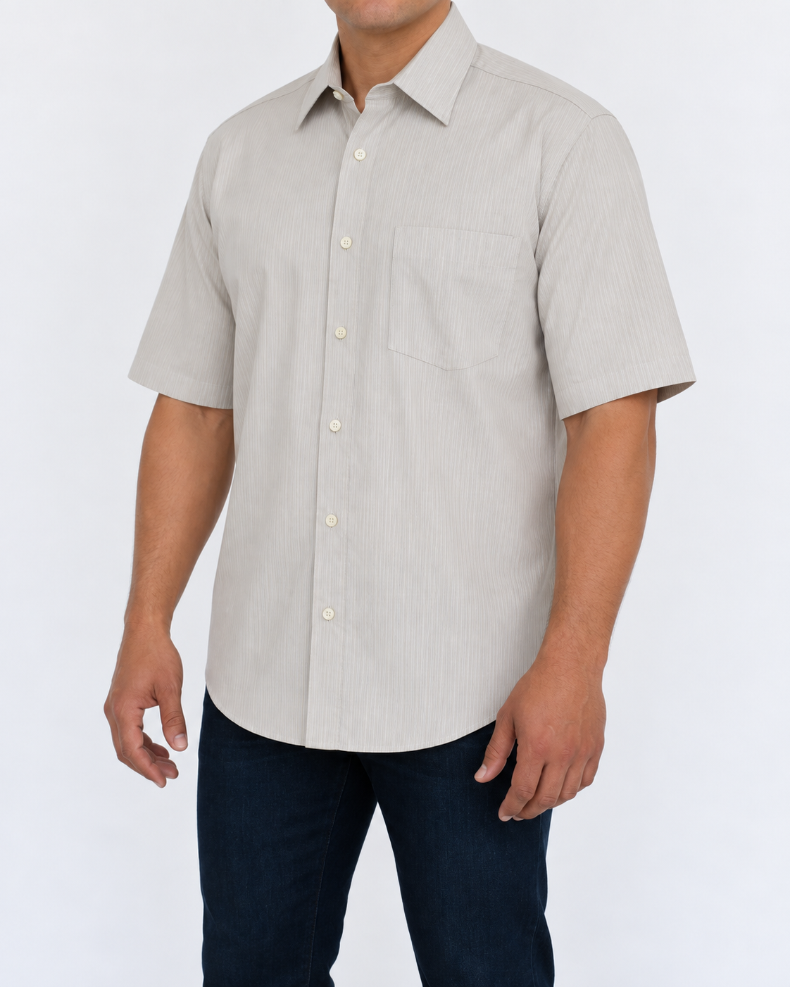 Camisa Hombre Moda Juvenil Modelo 1529 Gris Rayas Manga Corta