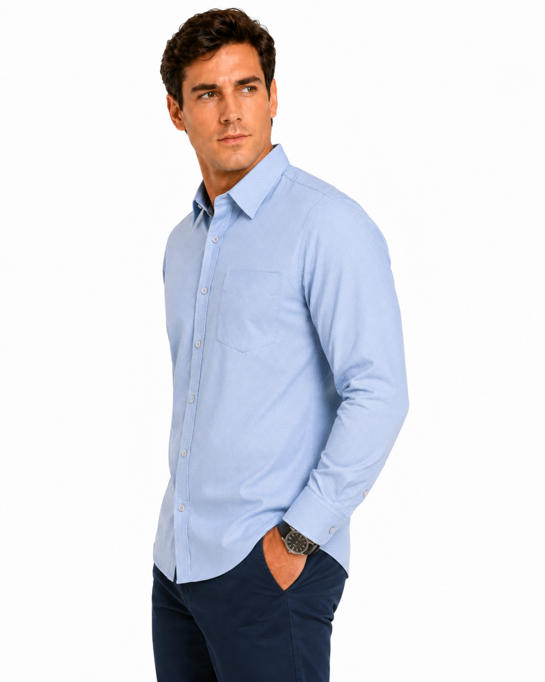 Camisa Hombre Moda Juvenil M619 Azul Manga Larga