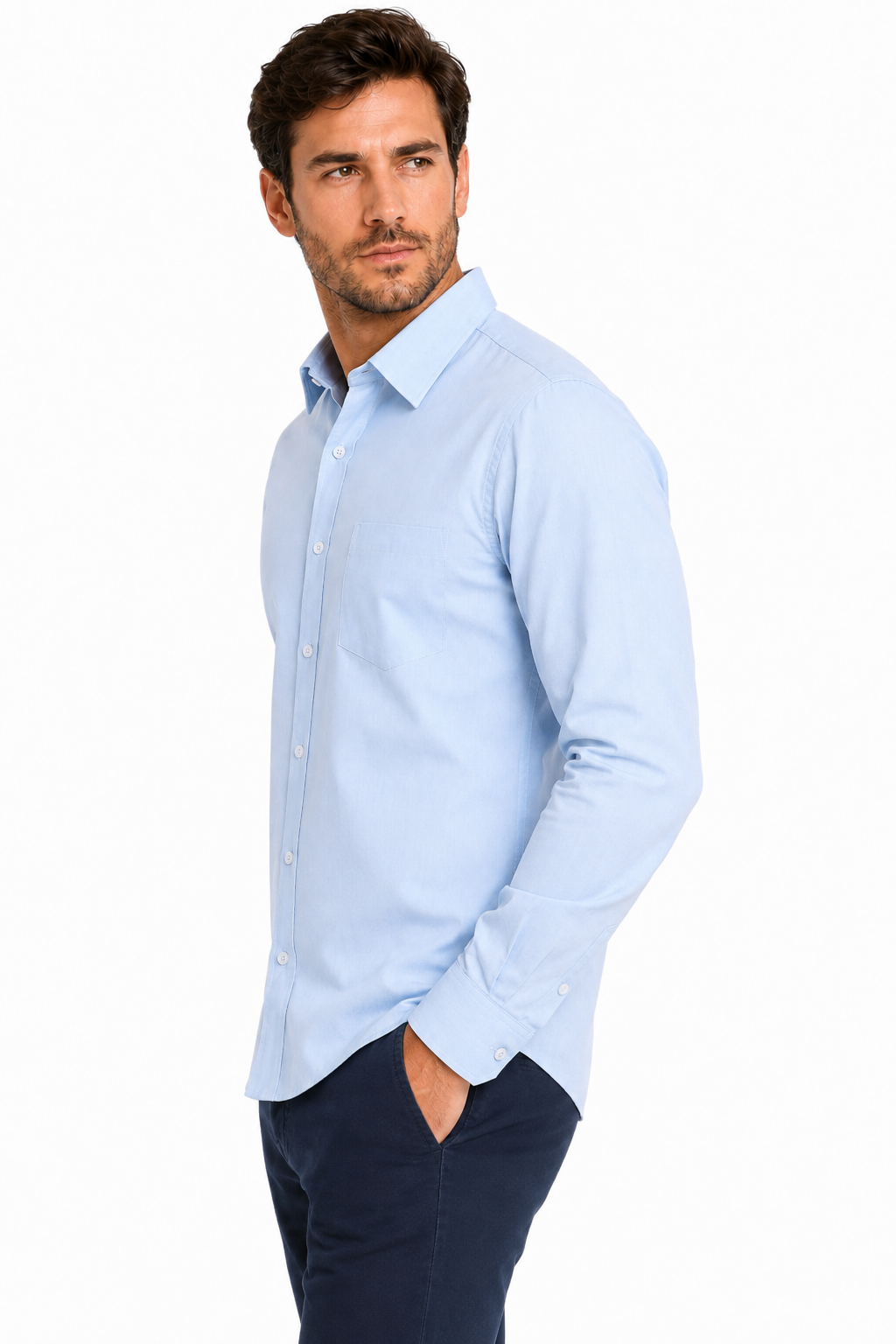 Camisa Hombre Moda Juvenil Toscana Azul Claro Manga Larga