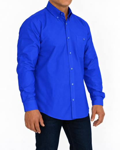 Camisa Hombre Moda Juvenil Modelo 100 Azul Rey Manga Larga