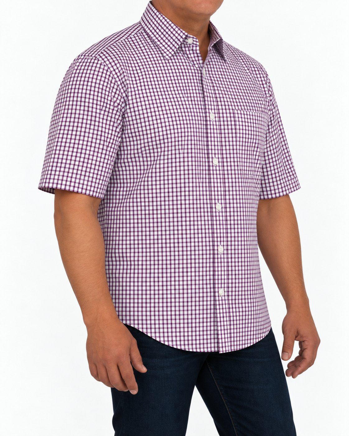 Camisa Hombre Moda Juvenil Modelo 2034 Cuadros Tinto Manga Corta