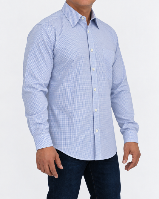 Camisa Hombre Moda Juvenil Modelo 2031 Azul Manga Larga