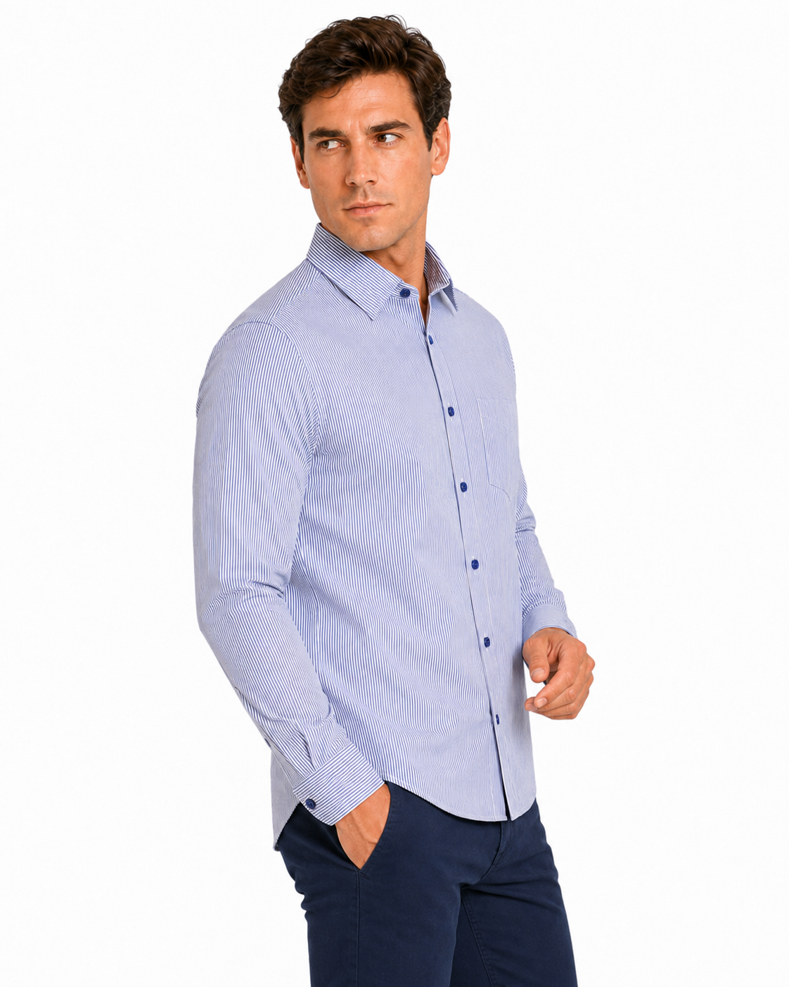 Camisa Hombre Moda Juvenil J-442 Azul Manga Larga