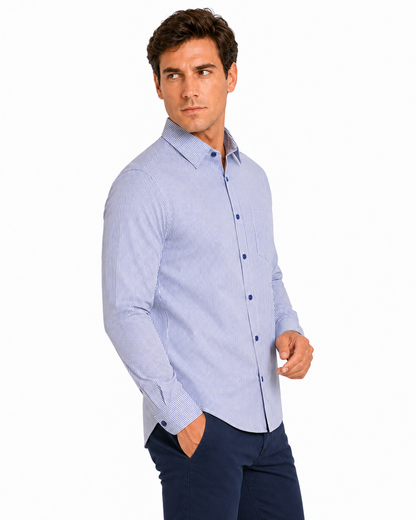 Camisa Hombre Moda Juvenil J-442 Azul Manga Larga