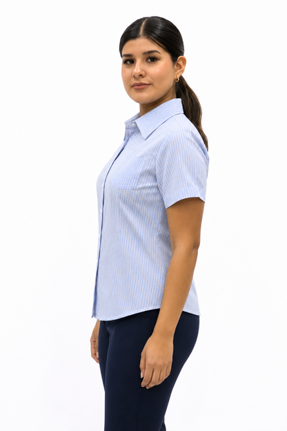 Blusa Manga Corta Modelo - 1551 Azul Rayas