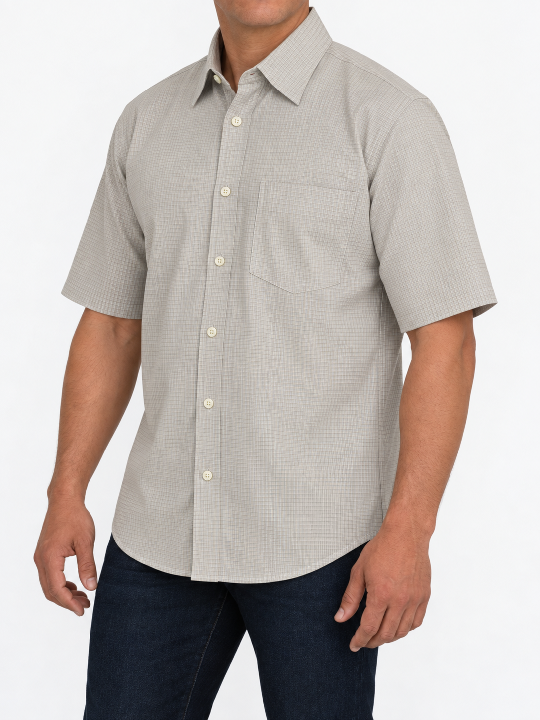 Camisa Hombre Moda Juvenil Modelo 1526 Gris Cuadros Manga Corta