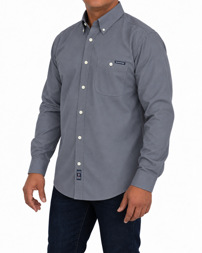 Camisa Hombre Moda Juvenil Modelo 100 Gris Claro Manga Larga