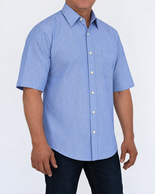 Camisa Hombre Moda Juvenil Modelo 2019 Azul Manga Corta