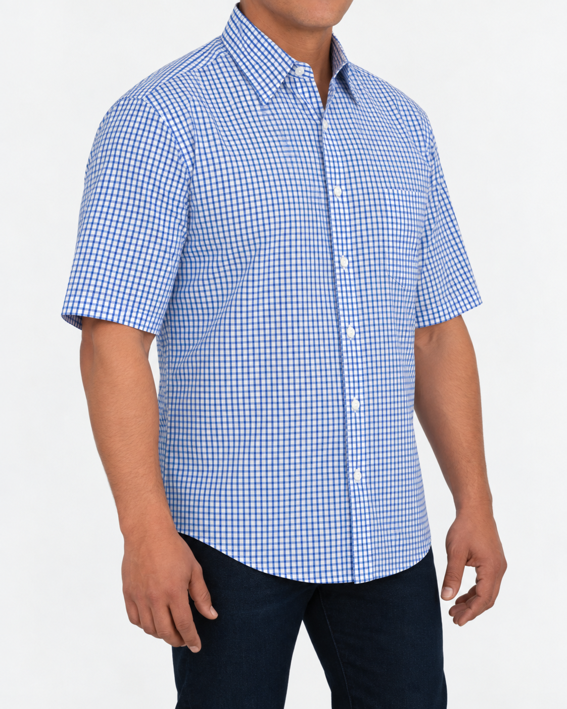 Camisa Hombre Moda Juvenil Modelo 2033 Cuadros Azul Manga Corta