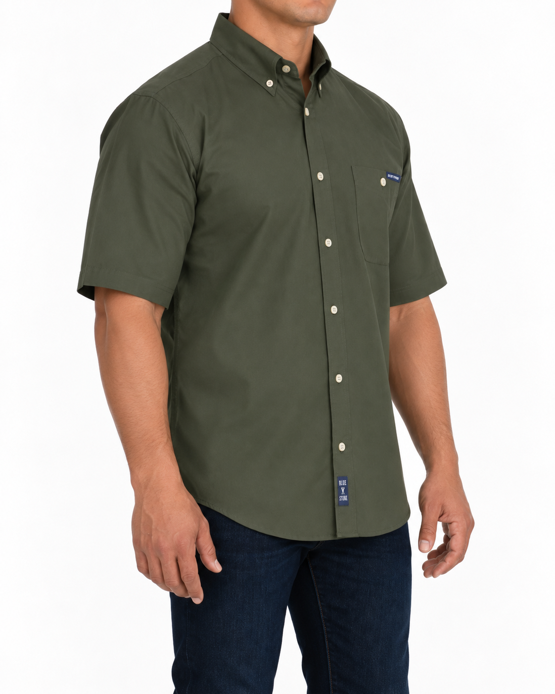 Camisa Hombre Moda Juvenil Modelo 100 Verde Militar Manga Corta