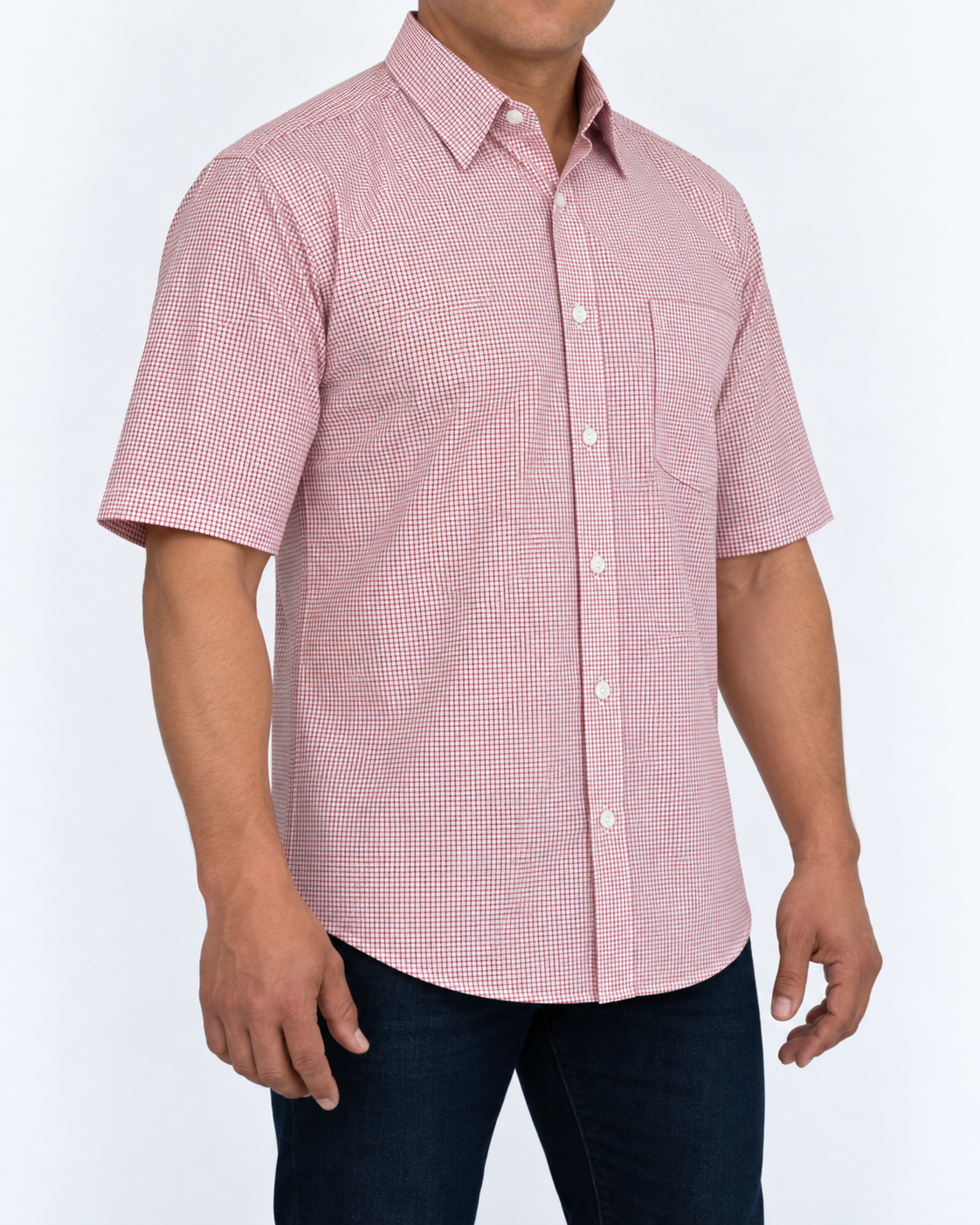 Camisa Hombre Moda Juvenil Modelo 2032 Cuadros Rojo Manga Corta