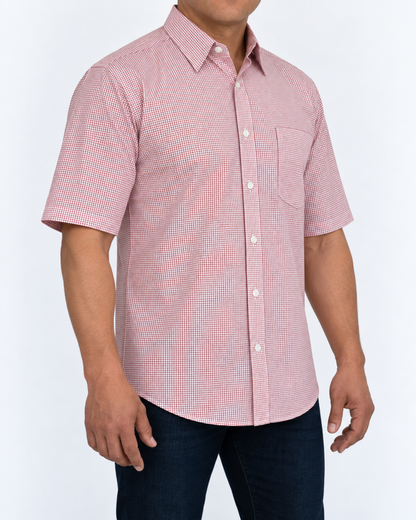 Camisa Hombre Moda Juvenil Modelo 2032 Cuadros Rojo Manga Corta