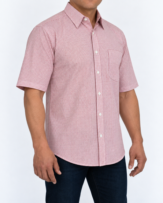 Camisa Hombre Moda Juvenil Modelo 2032 Cuadros Rojo Manga Corta