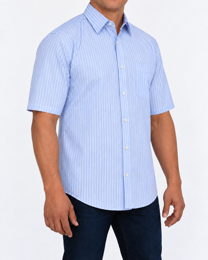 Camisa Hombre Moda Juvenil Modelo 2020 Azul  Manga Corta