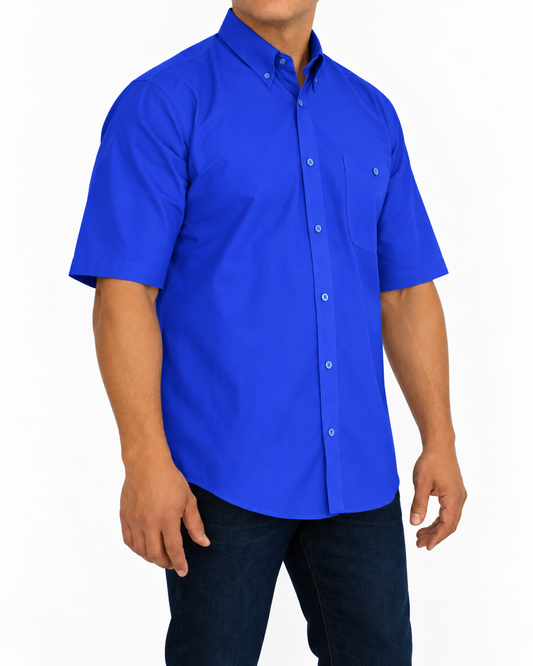 Camisa Hombre Moda Juvenil Modelo 100 Azul Rey Manga Corta