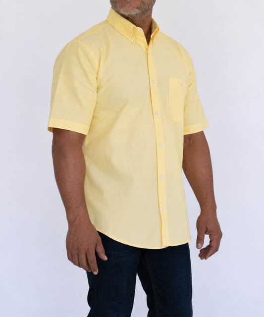 Camisa Hombre Moda Juvenil Modelo 100 Amarillo Oxford Manga Corta
