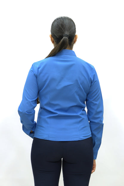 Blusa Manga Larga Modelo - Microcuadros 01 Azul