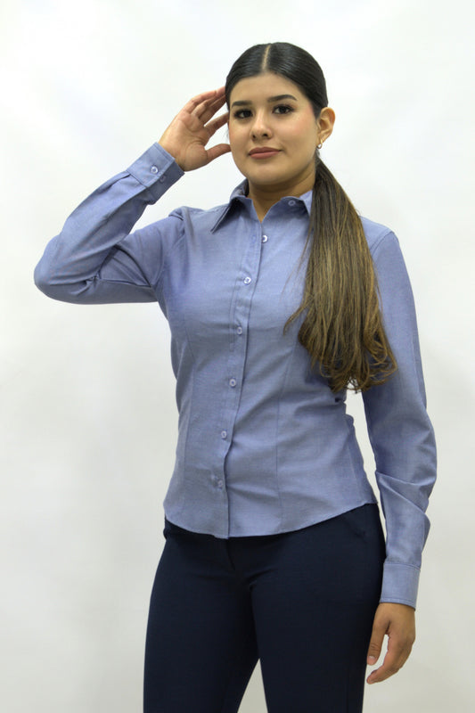 Blusa Manga Larga Modelo - Oxford Satinada Azul Marino