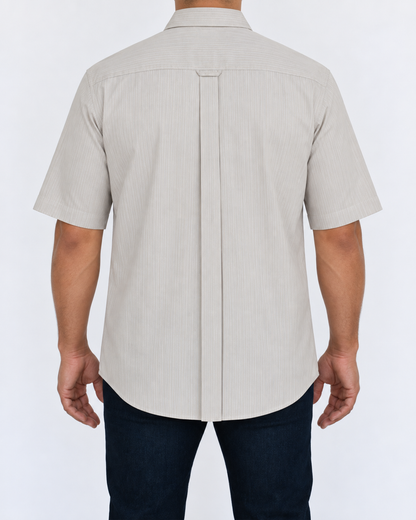 Camisa Hombre Moda Juvenil Modelo 1529 Gris Rayas Manga Corta