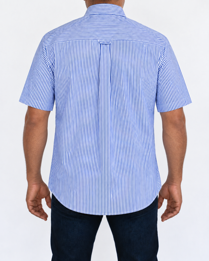 Camisa Hombre Moda Juvenil Modelo 2030 Rayas Azul  Manga Corta