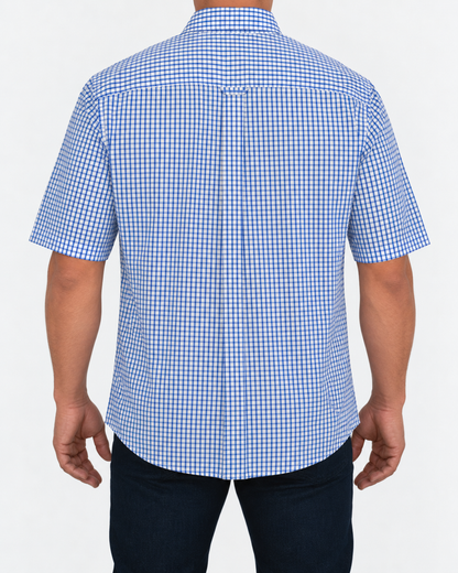 Camisa Hombre Moda Juvenil Modelo 2033 Cuadros Azul Manga Corta