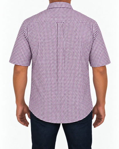 Camisa Hombre Moda Juvenil Modelo 2034 Cuadros Tinto Manga Corta