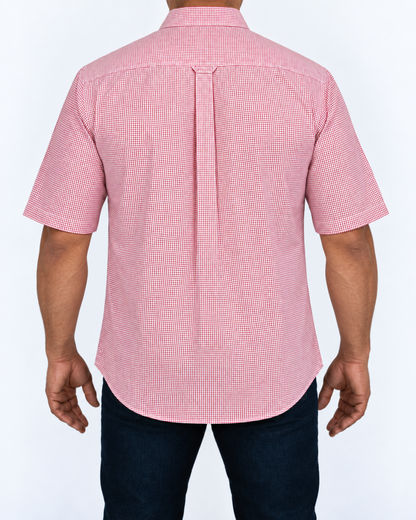 Camisa Hombre Moda Juvenil Modelo 2032 Cuadros Rojo Manga Corta
