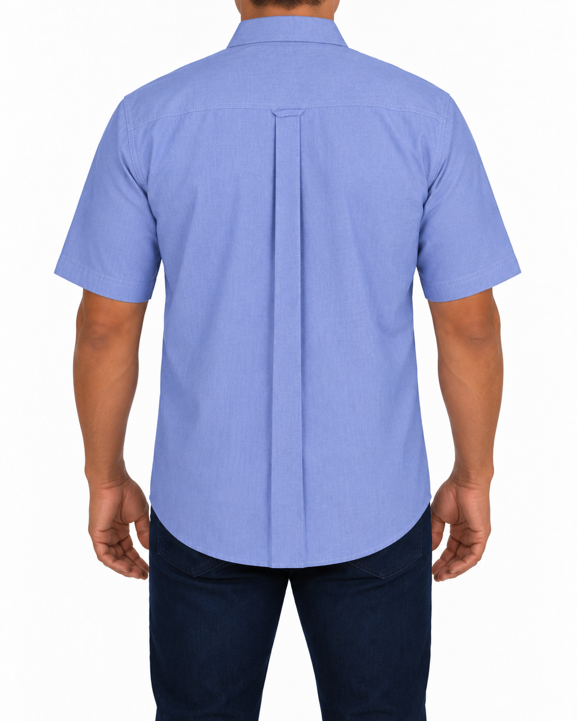 Camisa Hombre Moda Juvenil Modelo 100 Azul Oxford Manga Corta