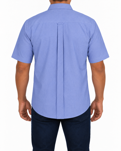 Camisa Hombre Moda Juvenil Modelo 100 Azul Oxford Manga Corta