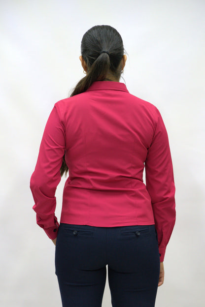 Blusa Manga Larga Modelo - Microcuadros 03 Fresa