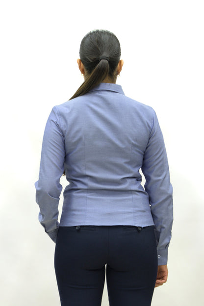 Blusa Manga Larga Modelo - Oxford Satinada Azul Marino