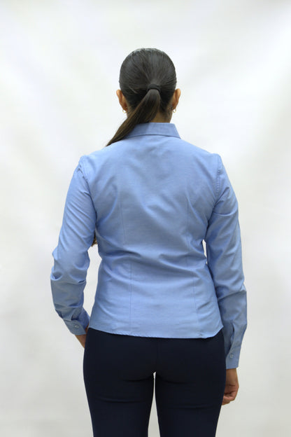 Blusa Manga Larga Modelo - Oxford Satinada Azul Cielo