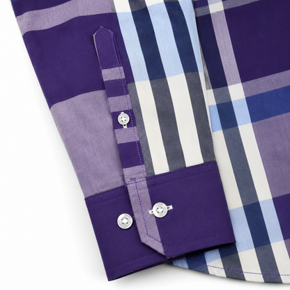 Camisa Hombre Moda Juvenil Cuadros Azul Cielo Manga Larga