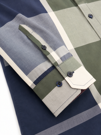 Camisa Hombre Moda Juvenil Cuadros Azul Manga Larga