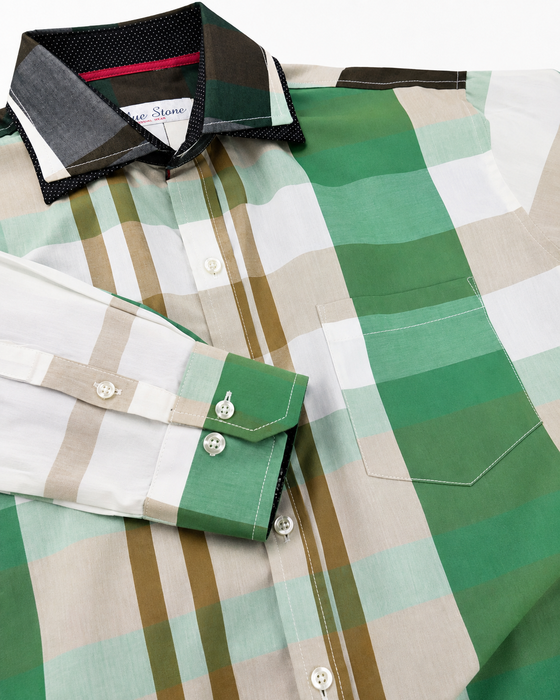 Camisa Hombre Moda Juvenil Cuadros Verde Manga Larga