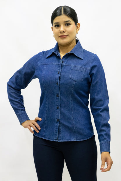 Blusa Manga Larga Modelo - Mezclilla Gruesa