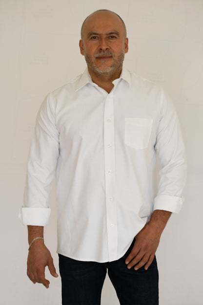 Camisa Hombre Moda Juvenil Modelo Oxford Blanco